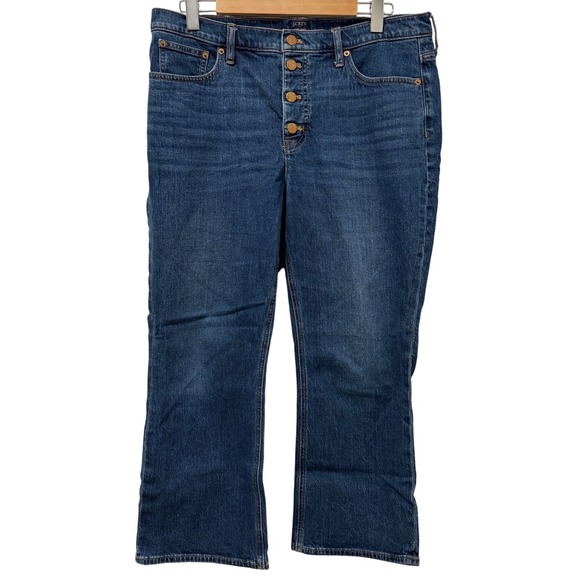 J.Crew Denim - J Crew Mid Rise Flare Crop Jeans Blue Button Fly Denim Women‎ Size 32
